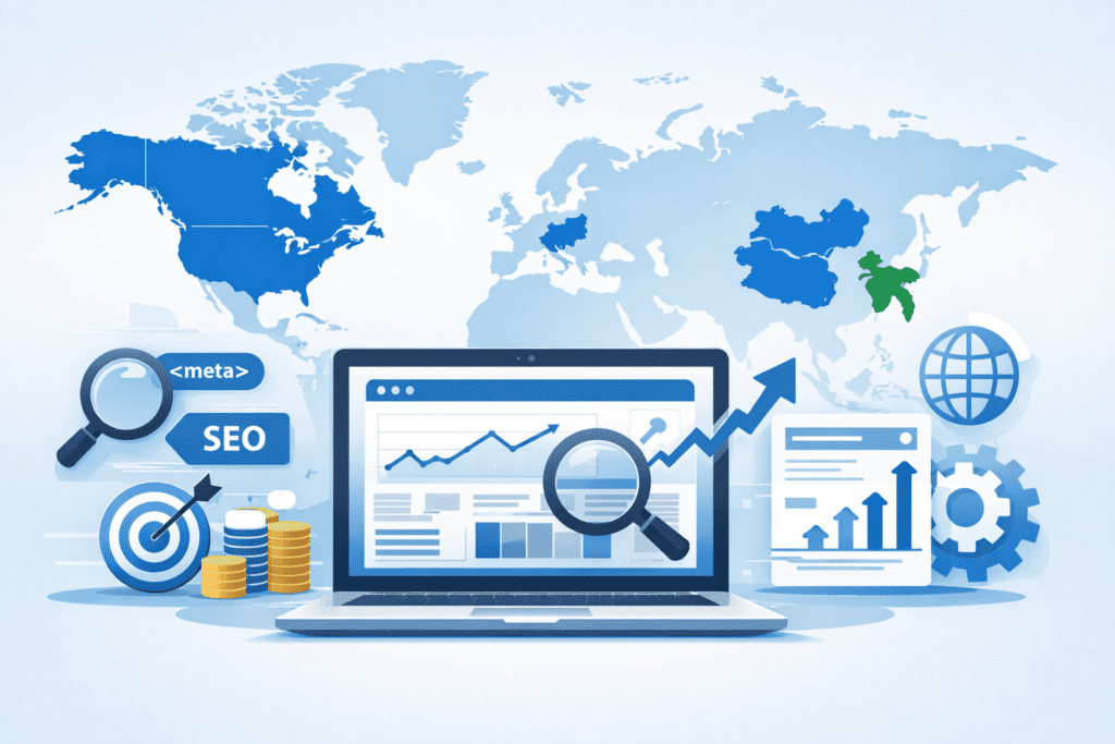 Global on page SEO tips and tricks showing website optimization for multiple countries by mdhridoyahmed