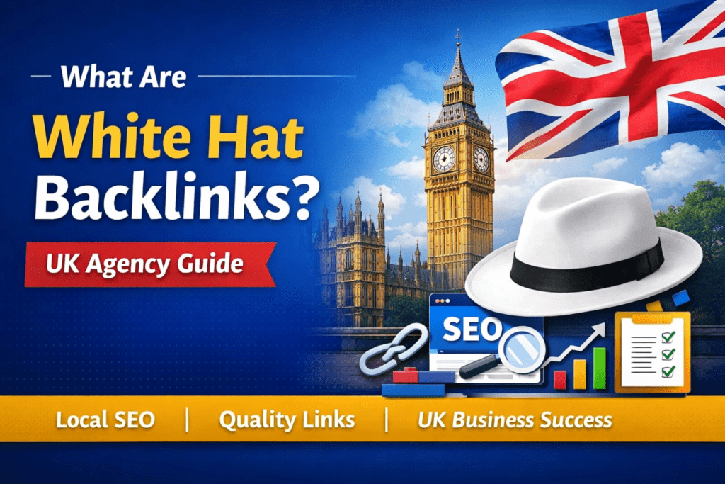 UK digital marketing expert analyzing white hat backlinks on a laptop with local SEO charts